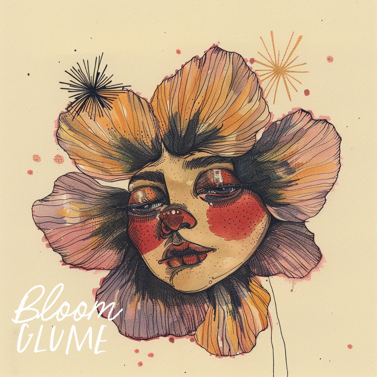 絵画 Frower art / bunmi / belle bloom Drena - “Bloomies” Series Print, Flower Face, Alice in Wonderland