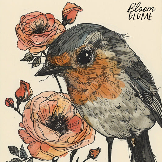 Robin Bird Art Print | Whimsical Art | Nature art | Cottagecore | Bird Art | Line Art Print | Botanical Art | Springtime Art | Original Art