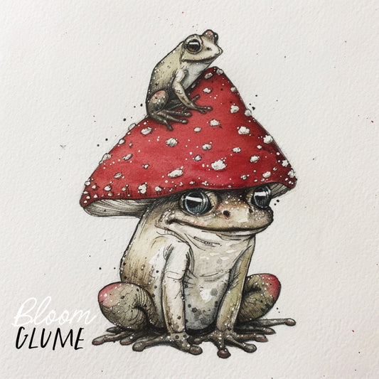 Hide and seek - Glume Shroom Series 5x5 Miniature Print, Cottage core, Fantasy art, Fairytale art, mushroom art, fly agaric, toadstool art