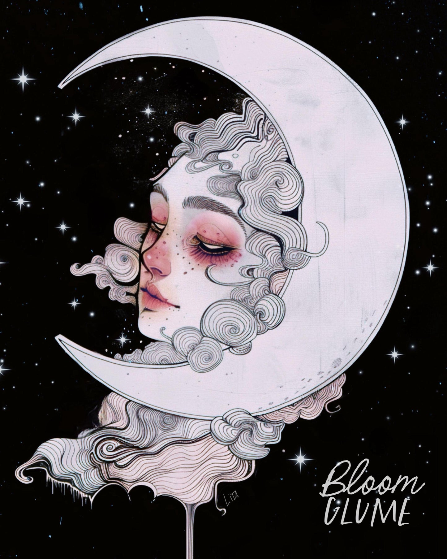 The Dreamer Print, Celestial Art, Crescent Moon Art, Celestial Decor, Moon Art, moon decor, Pop Surrealism, Surreal art, Low Brow art,