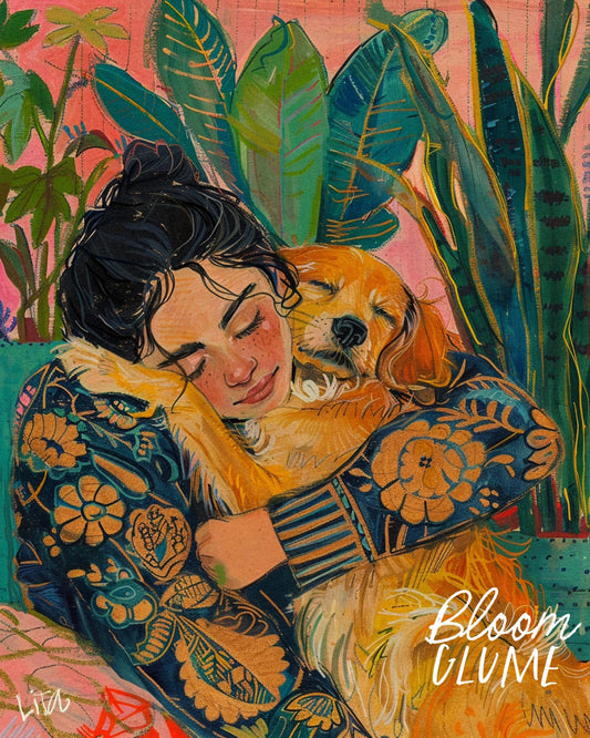 Besties Print - Cozy girl, Cozy Vibes, Cottagecore, Whimsical Art, Sketchy Art, Line Art, Cozy Room Decor, Folklore art, Soft girl, dog art